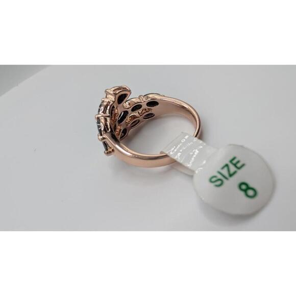 Elegant Rose Gold Ring with Black Gemstones Size 8 - Picture 7 of 9